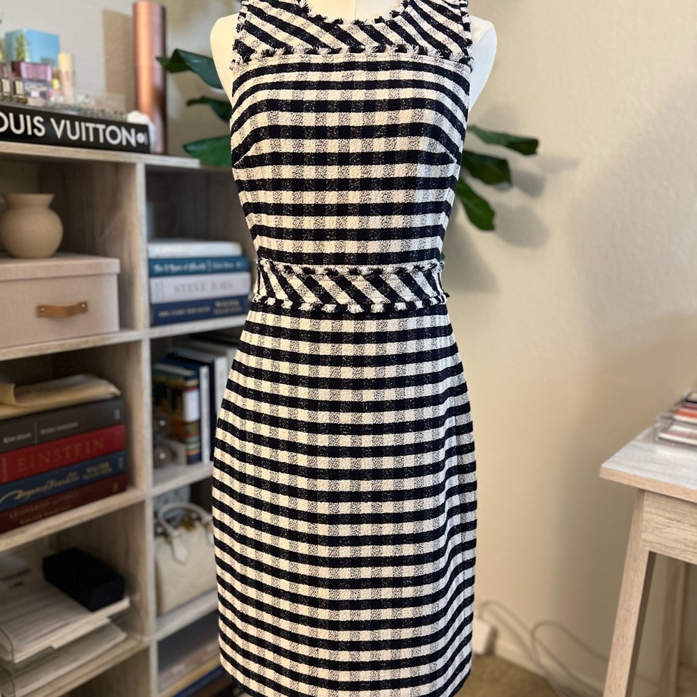 Jcrew Black and White Checkered Linen Dress